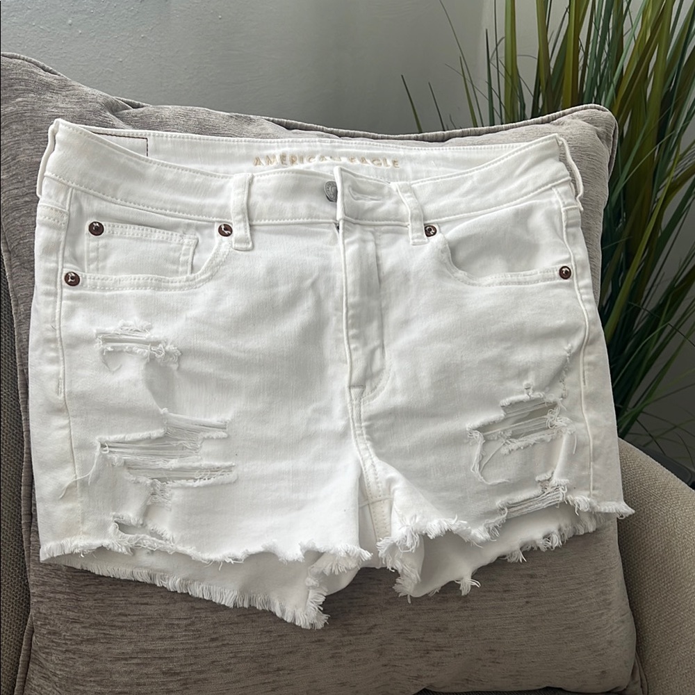 White Distressed Denim Shorts